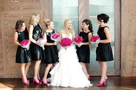 Love the hot pink shoes and bouquets. Looks great with the ...