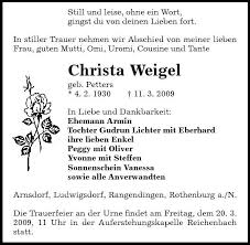 Christa Weigel : Traueranzeige - Christa Weigel : Galerie - SZ ... - 4180493_large