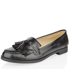 Womens Ladies Black Flat Office Work School Tassel Fringe Deck ...