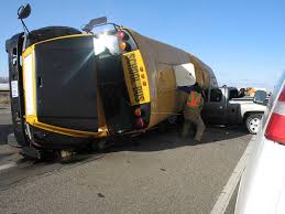 a school bus that rolled