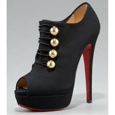 Suede Platform Peep Toe Gold Buttons High Heel Black Shoes Bootie ...