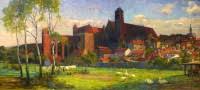 Gemälde des Malers Paul Emil Gabel, das den Blick auf den Dom und die Burg in Kwidzyn bzw. Marienwerder zeigt, eine Stadt in der Woiwodschaft (polnischer ...