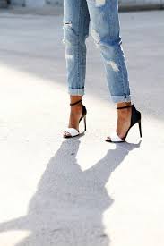 Shoes: ripped jeans, high heels, heels, black, white, jeans ...