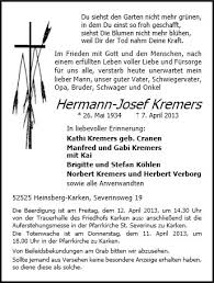 Anzeige für Hermann Josef Kremers - 130118_10976