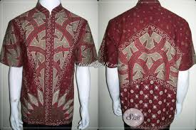 Baju Koko Batik Lengan Pendek Warna Merah Bahan Katun Halus ...