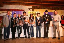ADAC Rallye Junior Cup 2011 – Die Sieger: (v.l.) Serienkoordinator Josef Kaspar, Valentin Hummel / Katja Geyer, Sepp Wiegand ...