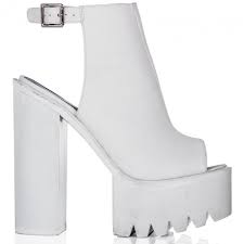 Buy THUNDER Block Heel Tractor Tread Mule Shoes White Leather ...