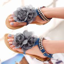 Beige / Pink / Blue Sweaty Women Flat Sandals With Flower On Top ...