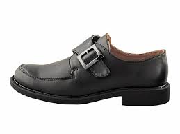 Boys Black Dress Shoes with Velcro Buckle Strap