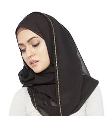 Gold Trim Hijab - Black