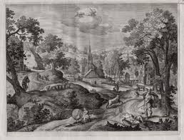 Aegidius Sadeler(1570-1629) Hans Bol inv. published in Prague in 1601. Etching and engraving after Hans Bol (1543-93). Shown is a typical Flemish landscape. - xxe20