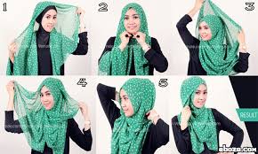 Cara memakai pasmina polkadot cantik - Jilbab Baju Muslim