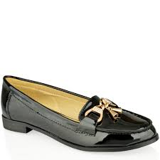 WOMENS LADIES WORK OFFICE DIAMANTE CHAIN FLAT FAUX LEATHER LOAFERS ...