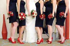Black bridesmaids dresses with red shoes | Wedding | Pinterest ...