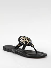 Tory burch Patent Leather Flat Sandals in Black (black gold) | Lyst