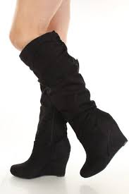 Black Faux Suede Slouchy Wedge Boots / Sexy Clubwear | Party ...