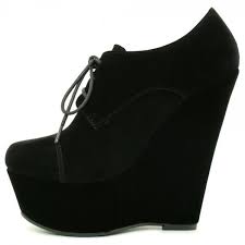Buy Wedge Heel Suede Style Lace Up Platform Ankle Boots Shoes - Black