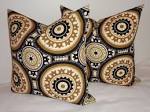Two OUTDOOR Black Tan Grey Suzani Pillow Cushion by HomeLiving