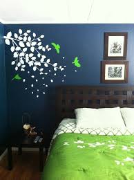 Dark blue bedroom with bright green accents Wall color: Behr ...