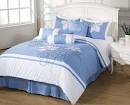 7pc Comforter Set Applique Embroidery Light blue, white Floral ...