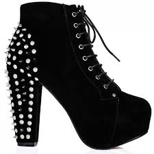 Anya Block Heel Spike Stud Concealed Platform Ankle Boots - Black ...