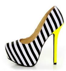 Black and white striped heels with yellow accent | Lacei & her ...