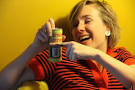 Caroline Picard with moustache and energy drink. Photo: Devin King. - IMG_3223-1024x682-600x399