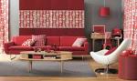 modern living room and home office with red color decoration in ...