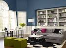 Fresh Modern Living Space Blue Color with Grey Sofa and Green ...