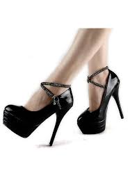Stiletto Heel Patent Leather With Rhinestone Ankle Strap Black Wedding Bridal Shoes A12_4.jpg