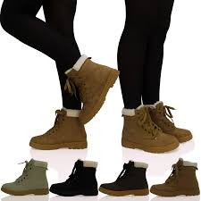 LADIES WOMENS GIRLS LACE UP FUR LINED WINTER ANKLE GRIP SOLE BOOTS ...