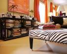 modern chic beige red living room zebra coffee table ottoman ...