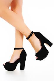 Black Suede Peep Toe Ankle Strap Platform Heels / Sexy Clubwear ...
