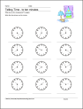 Math Worksheets - Telling Time to 10 minutes, 5 minutes, and 1 minute