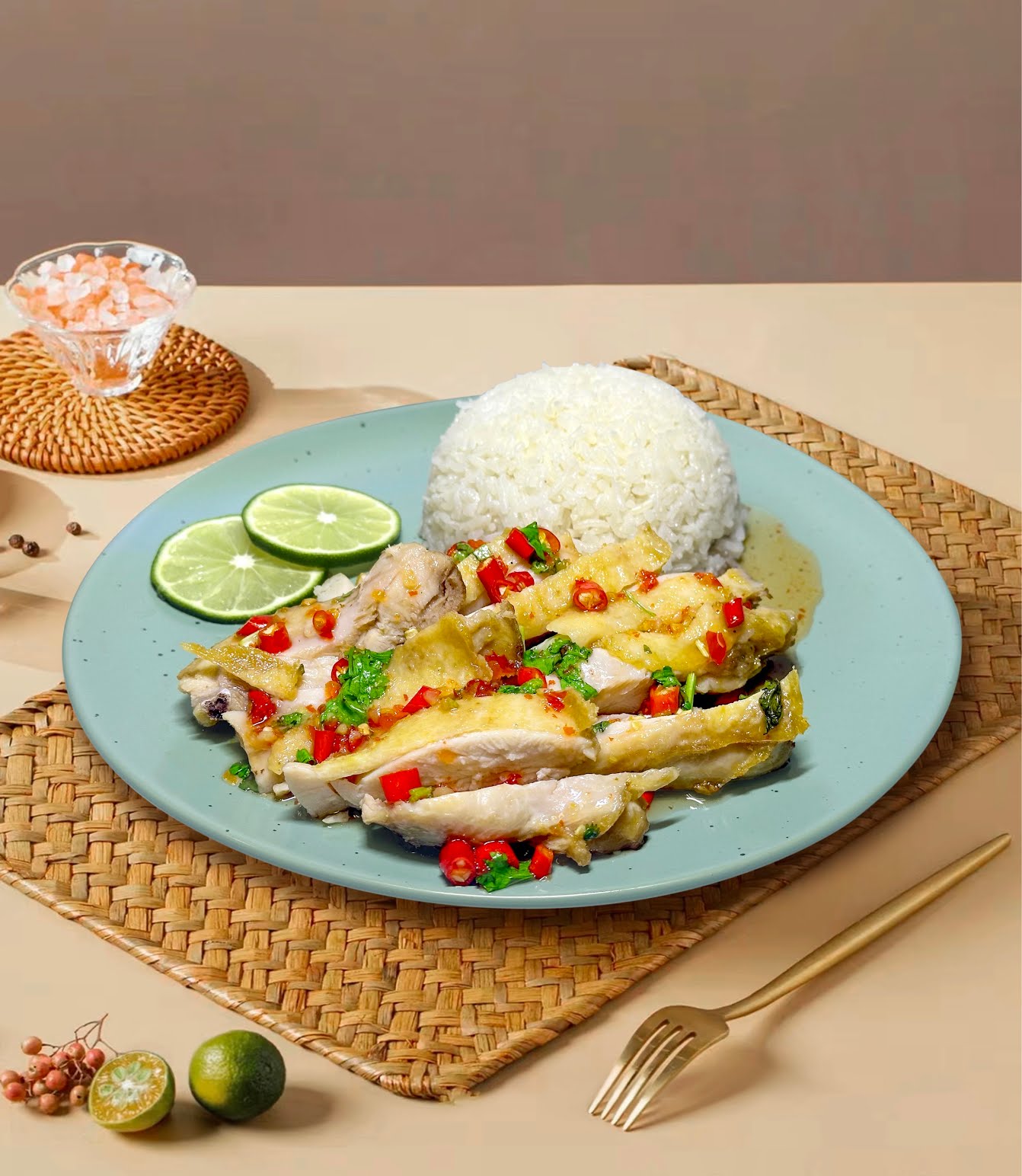 3 Sauces Hainam Chicken Rice 海南鸡饭 by null