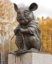 sibirien mouse|Monument to the laboratory mouse is a sculpture in the city of Novosibirsk  in Siberia, Russia. The mighty mouse, with glasses, dressed in a lab coat  Stock Photo - Alamy