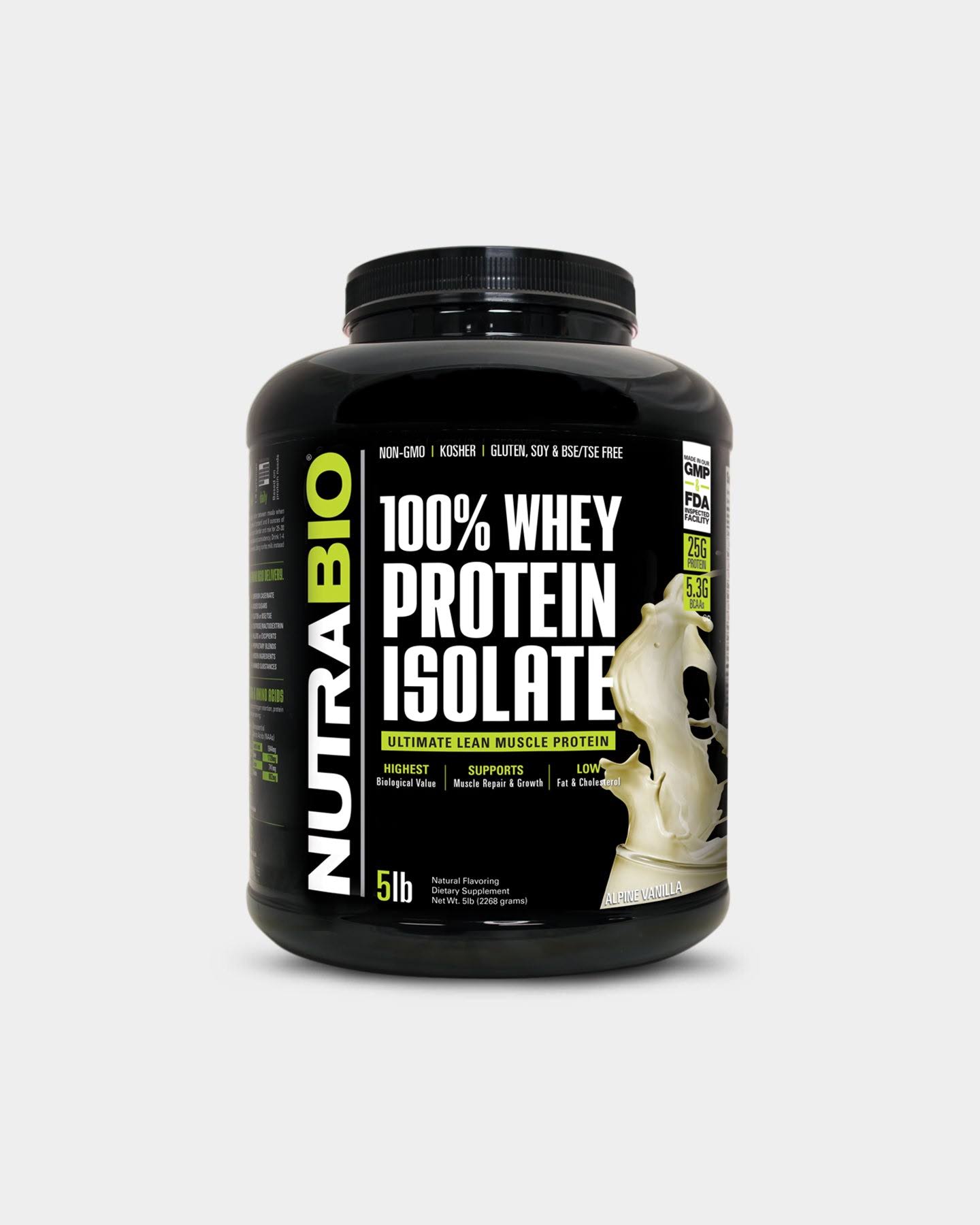 NutraBio Alpine Vanilla 100 Whey Protein Isolate Powder - 5lb