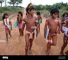 xingu child|Children of the Xingu Indian go to school built in the village by the  ministry of education. It is tradition to go in traditiona Stock Photo -  Alamy
