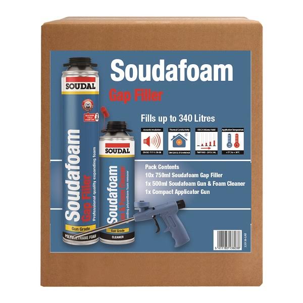 Soudal - Expanding Foam Gap Filler Combi-Box Gun 6 x Foam & Cleaner