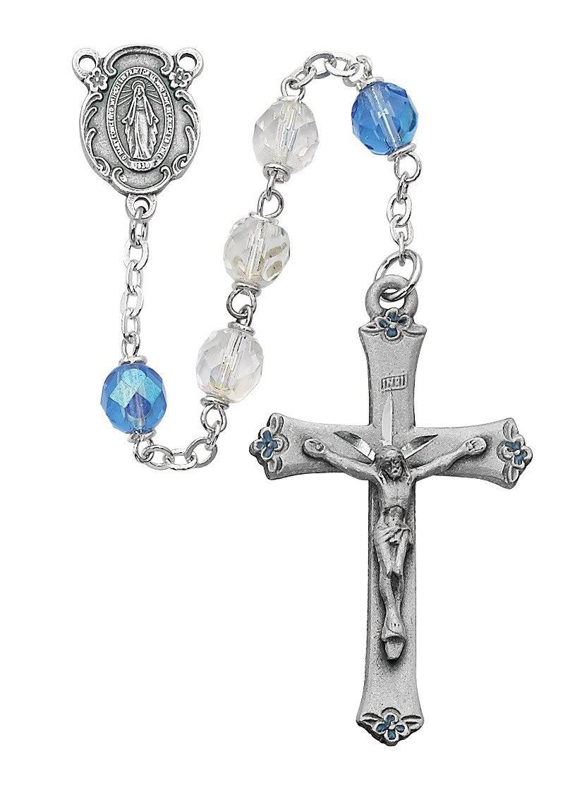 7mm Blue/Crystal Rosary