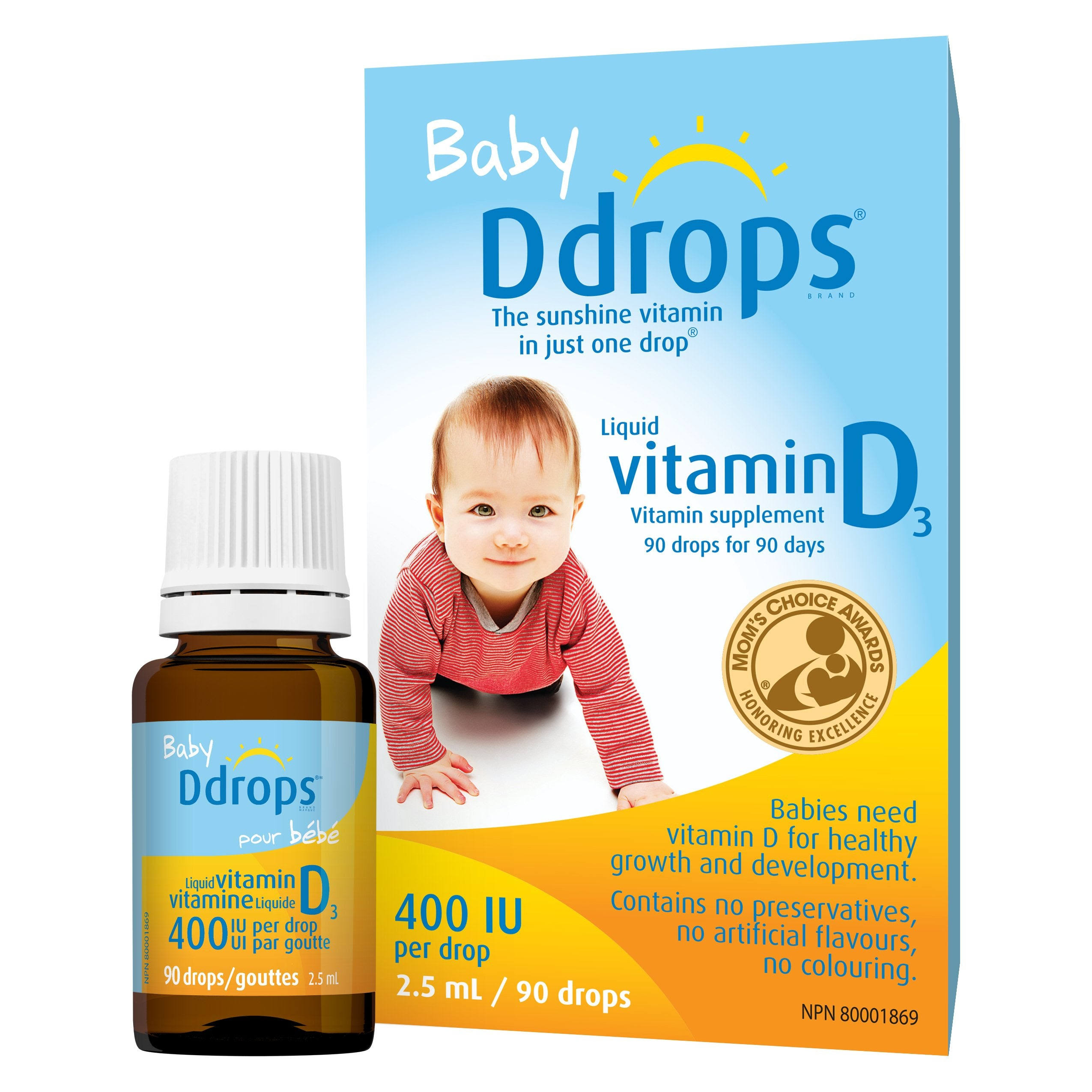 Baby Ddrops Liquid Vitamin D3 Dietary Supplement - 400iu, 2.5ml, 90 Drops