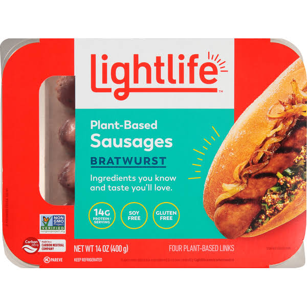 Lightlife Sausages, Bratwurst, Plant-Based - 4 links, 14 oz