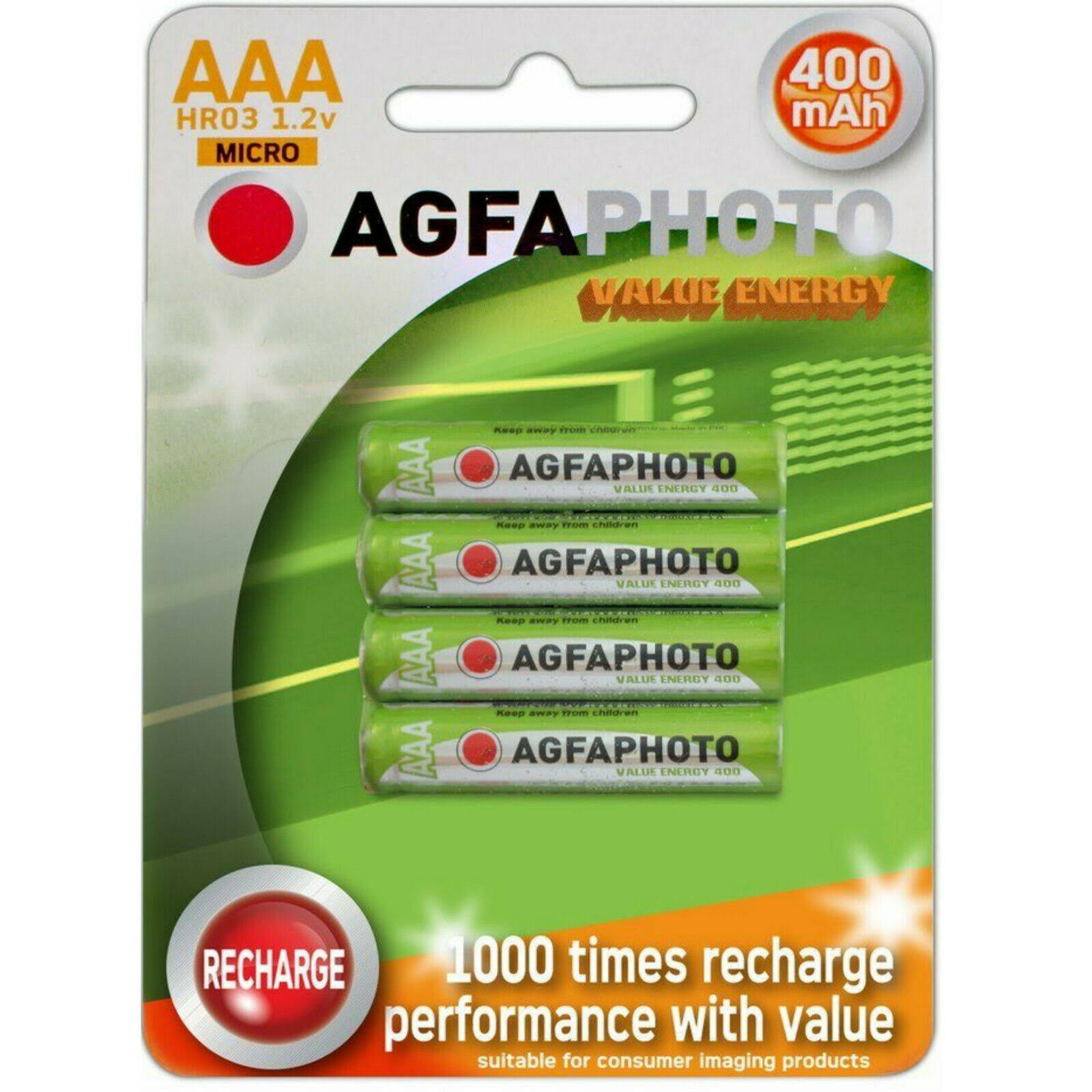 Agfa AAA Rechargeable Batteries 400mAh Value Energy