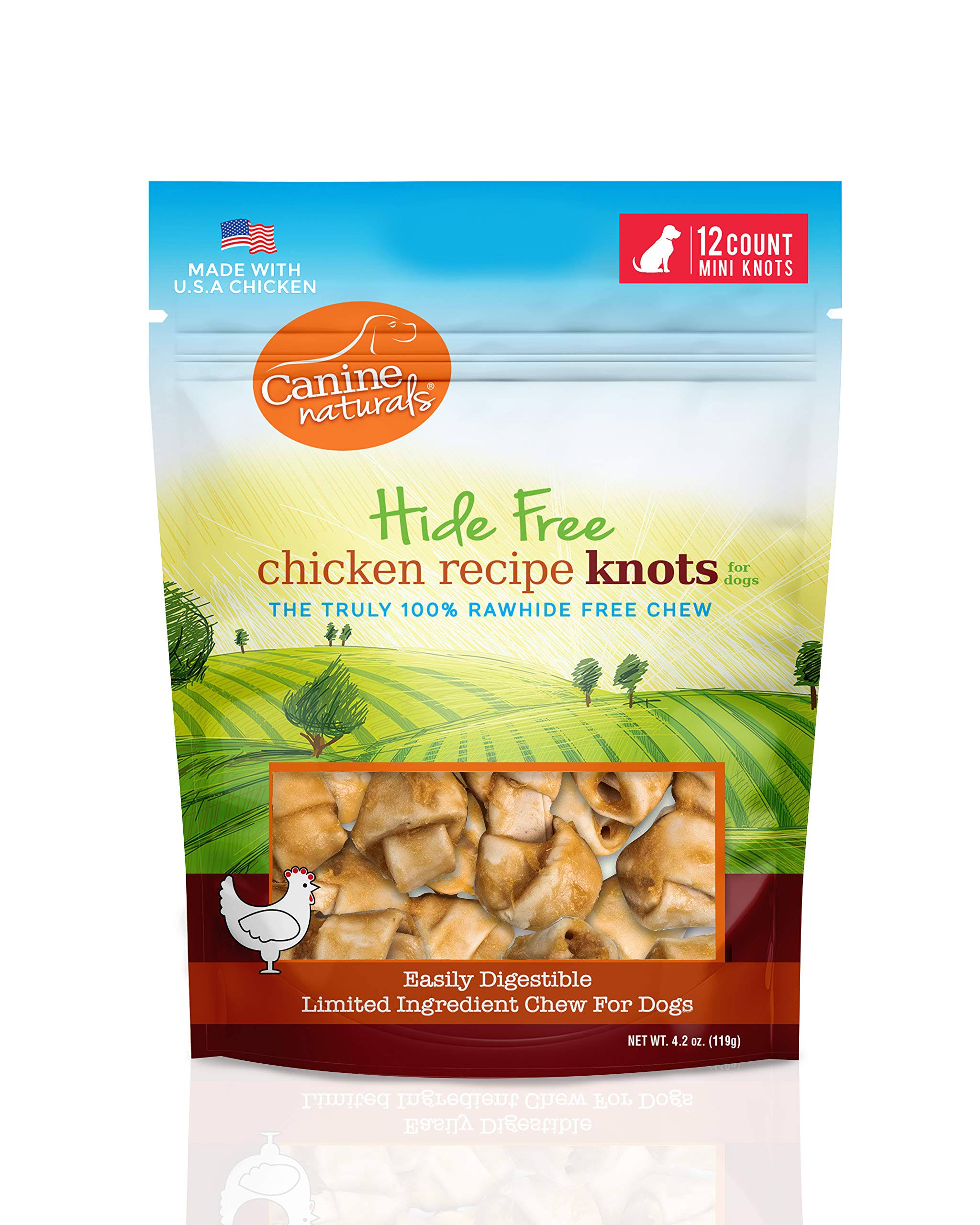 Canine Naturals Hide-Free Chicken Chew Treats for Dogs Mini Knot 12Pk