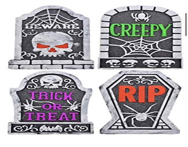 Set of 4 Polyfoam Spooky Haunted Tombstones with Glitter Accents