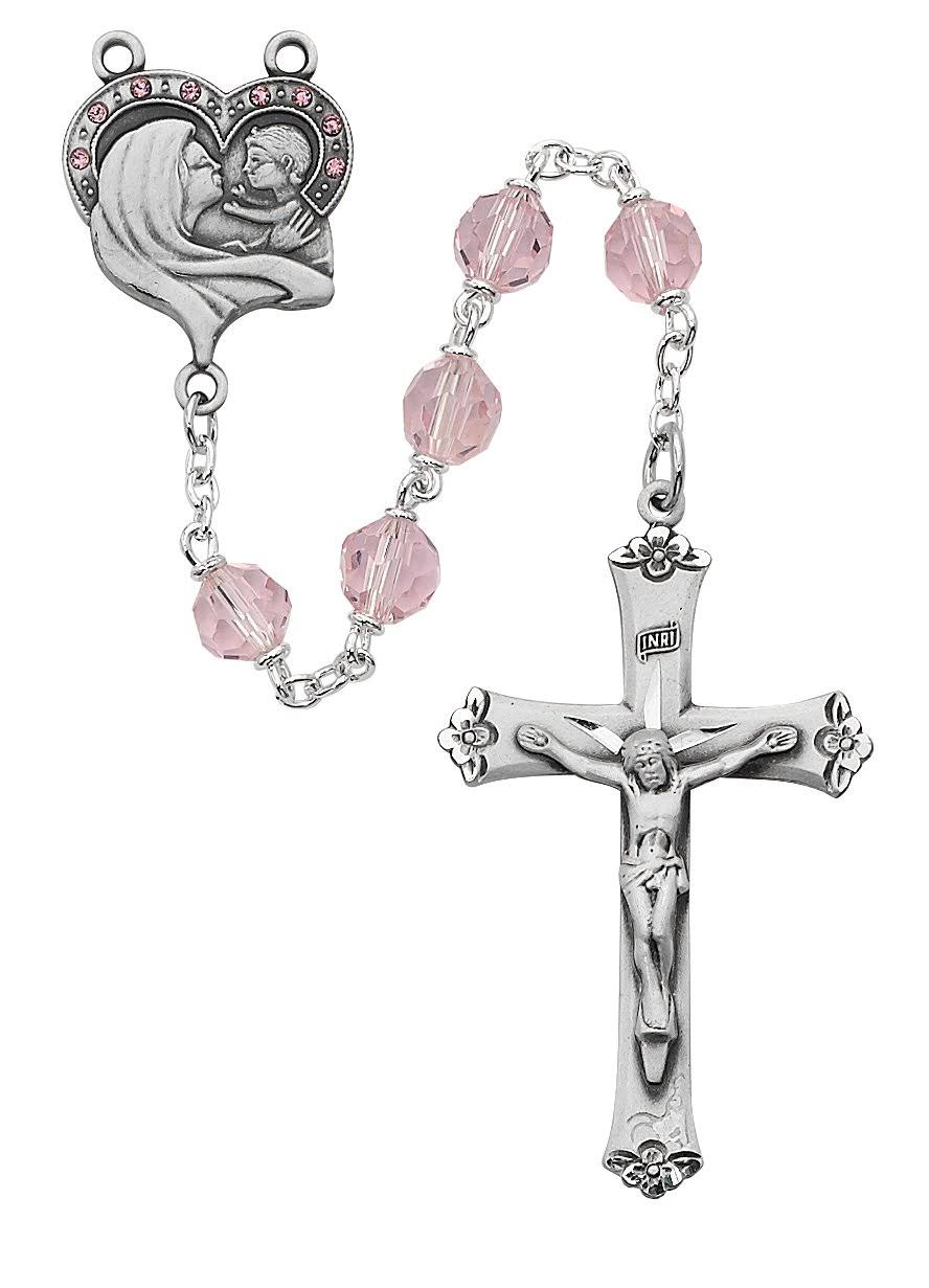 McVan R399LF 7 mm Mother & Child Pink Crystal Rosary