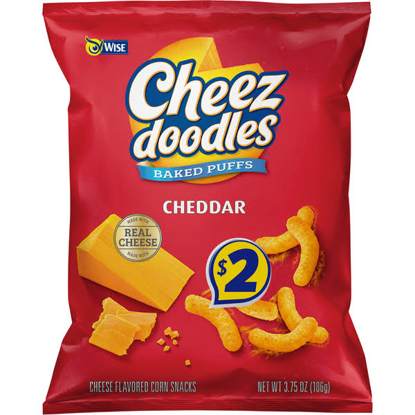 Wise Cheez Doodles Corn Snacks, Cheddar, Baked Puffs - 3.75 oz