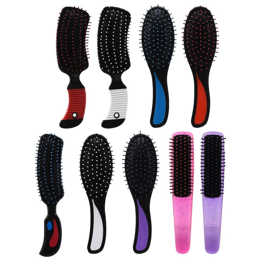 24 Basic Solutions Assorted Stylish Hair Brushes, 9 x 3.5" at Dollar Tree