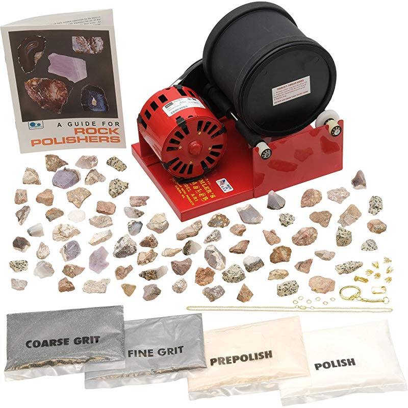Tru-square Metal Products Single Barrel Rock Polishing Tumbler and Geology Kit with Grit and Accessory Kit | Tru-square Metal Products