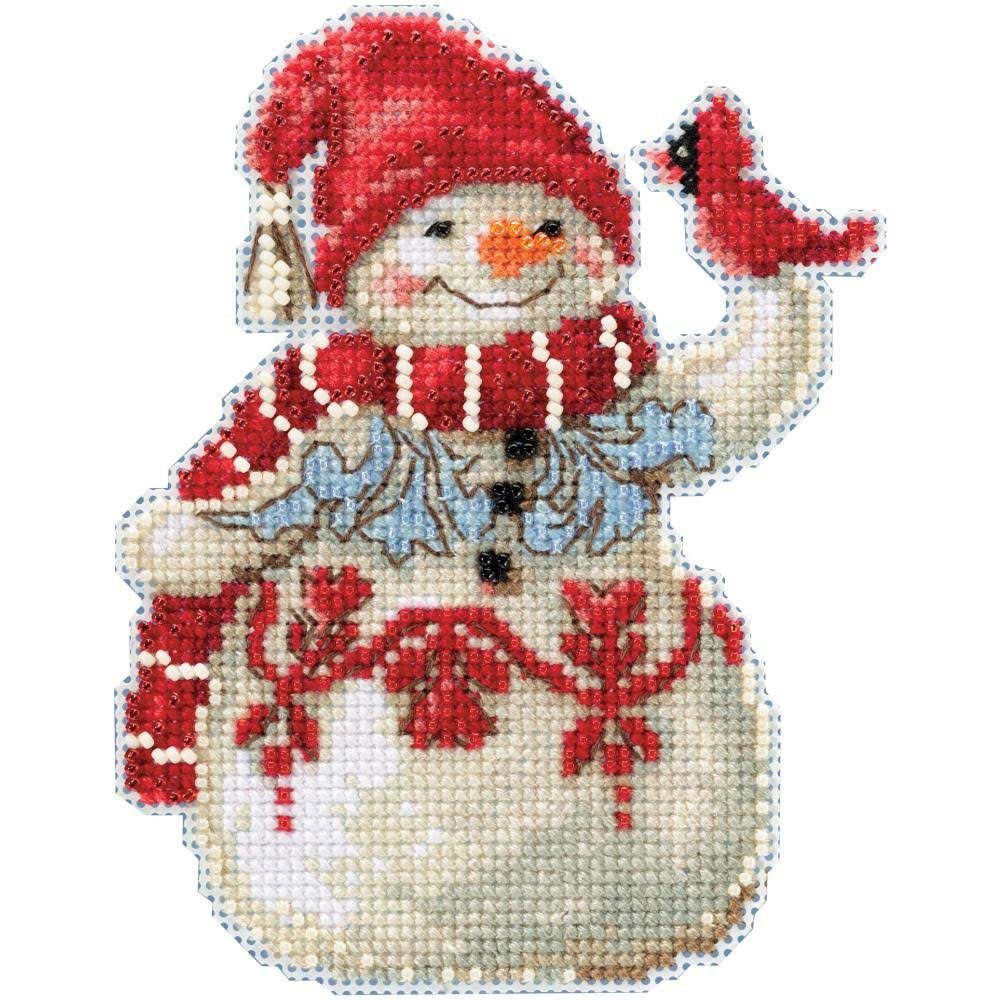 Mill Hill/Jim Shore Counted Cross Stitch Kit 5x3.5 - Snowman with Cardinal